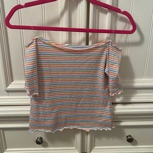 Short sleeve off the shoulder multicolored striped crop top